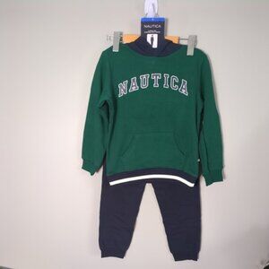 NWT Nautica Boys 2-piece Fleece Set Green/Navy Colourblock Size 7